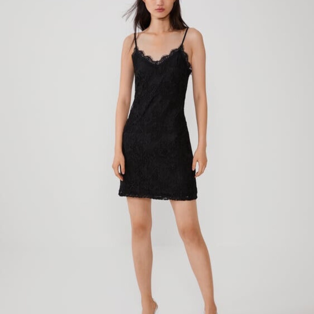 ZARA Black Lace Dress with Adjustable Spaghetti Straps Small New With Tags!